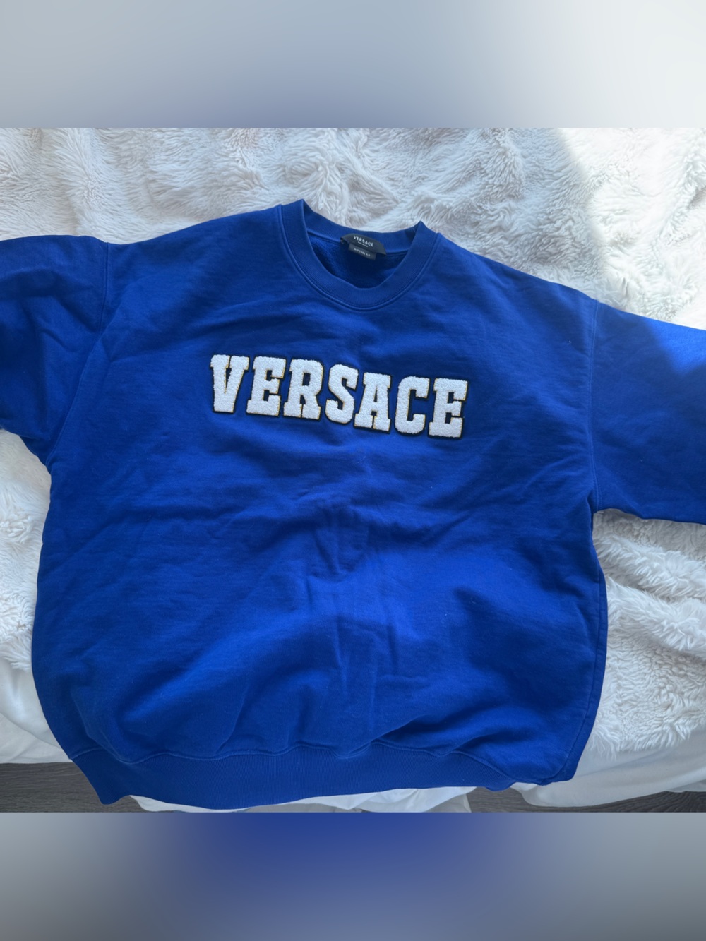 Versace Men's Bright Blue Crewneck with White Logo